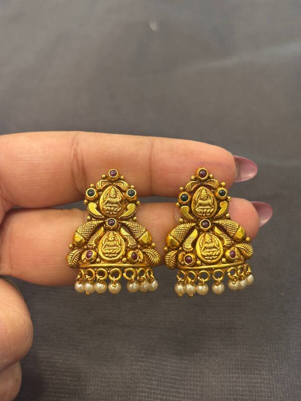 Silver lakshmi stud with antique finish