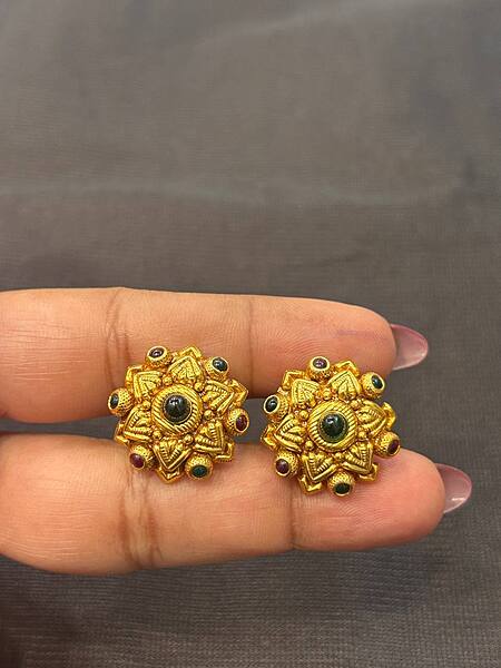 Silver nakshathra stud with antique finish