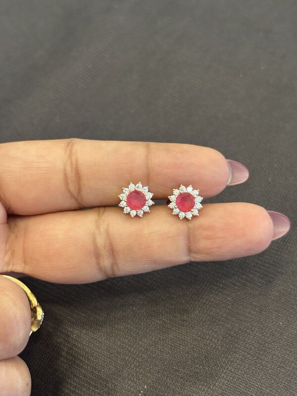 Silver red rose stud with rosegold finish