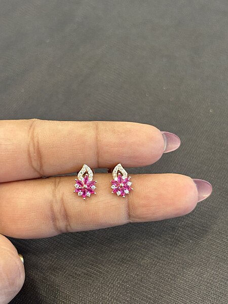 Silver red nakshathra stud with rosegold finish