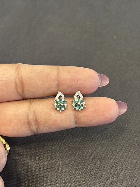 Silver green nakshtra stud with rosegold finish