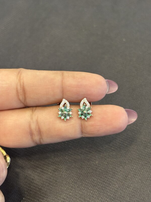 Silver green nakshtra stud with rosegold finish