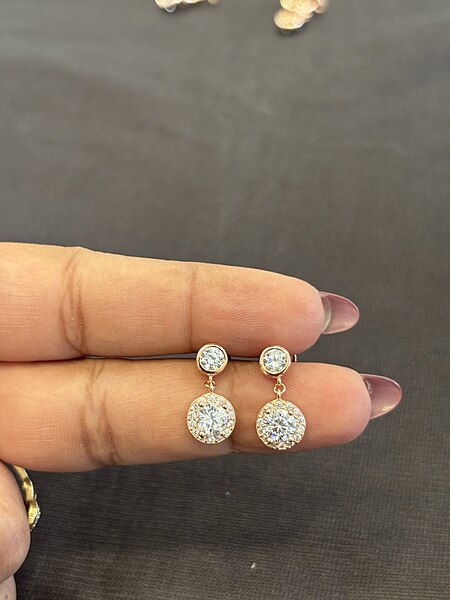 Silver double round stud wiht rosegold finish