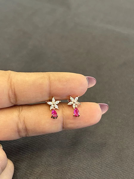 Silver nakshtra red droplet with rosegold finish