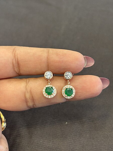 Silver green drop stud with rosegold finish