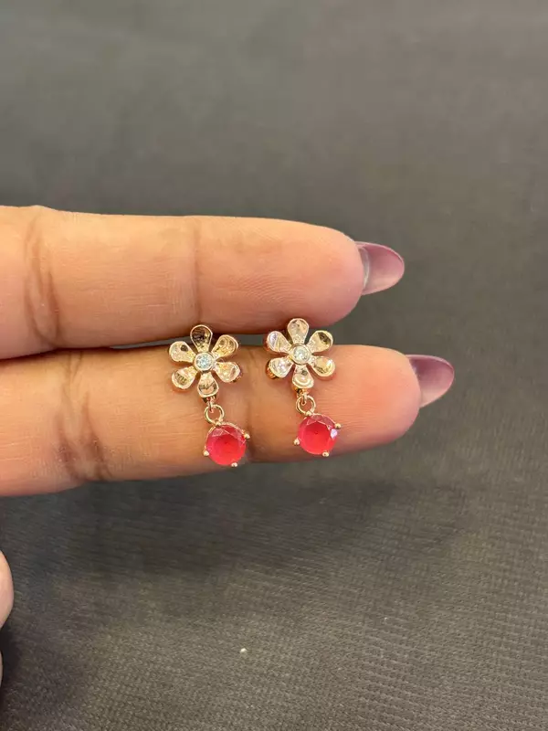 Silver flower red thongal with rosegold finish