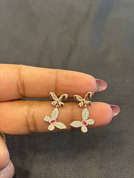 Silver double butterfly stud with rosegold finish