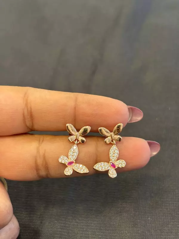 Silver double butterfly stud with rosegold finish