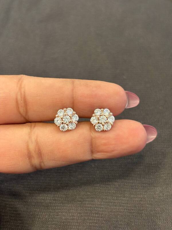Silver five stone stud with rosegold finish