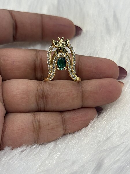 Silver green butterfly vangi ring with gold finish