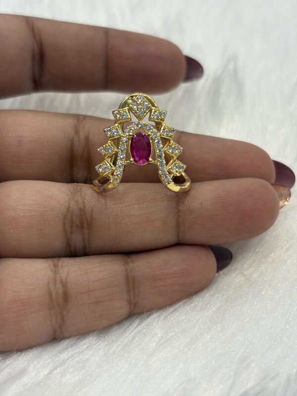 Silver red magnet vangi ring with gold finish
