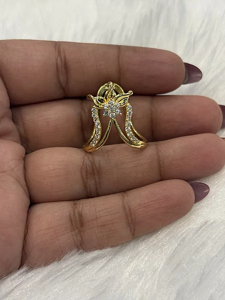 Silver gothai vangi ring with gold finish