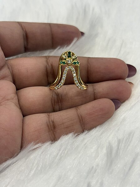 Silver multi green yazh vangi ring with gold finish