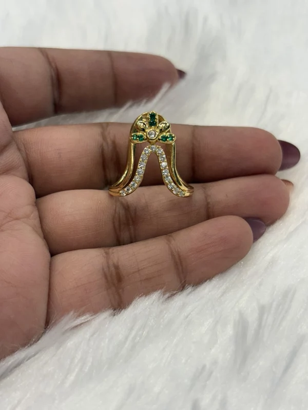 Silver multi green yazh vangi ring with gold finish
