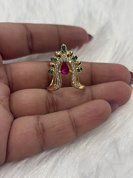 Silver ruby madhura vangi ring with gold finish