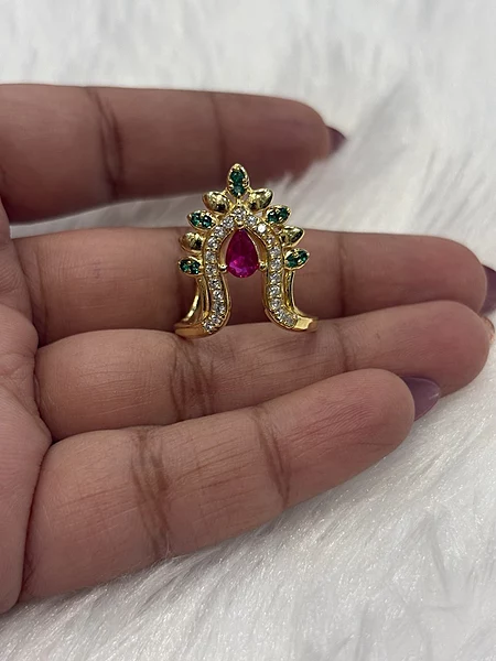 Silver ruby madhura vangi ring with gold finish