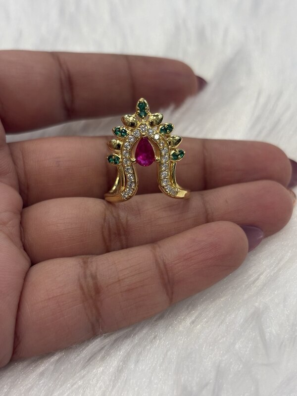 Silver ruby madhura vangi ring with gold finish