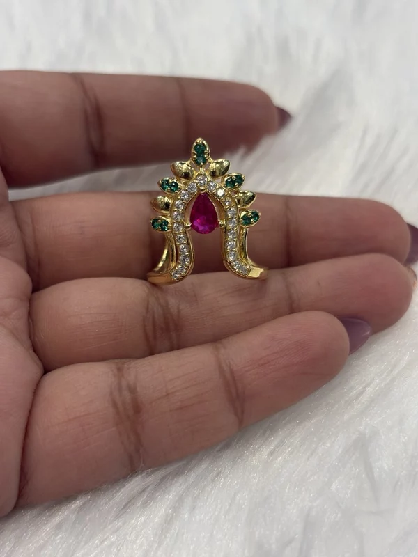 Silver ruby madhura vangi ring with gold finish