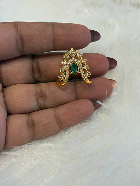 Silver green theer vangi ring with gold finish