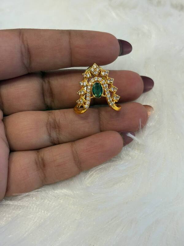 Silver green theer vangi ring with gold finish