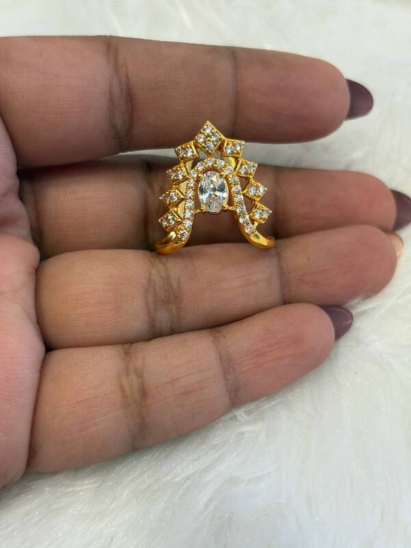 Silver white crown vangi ring with gold finish
