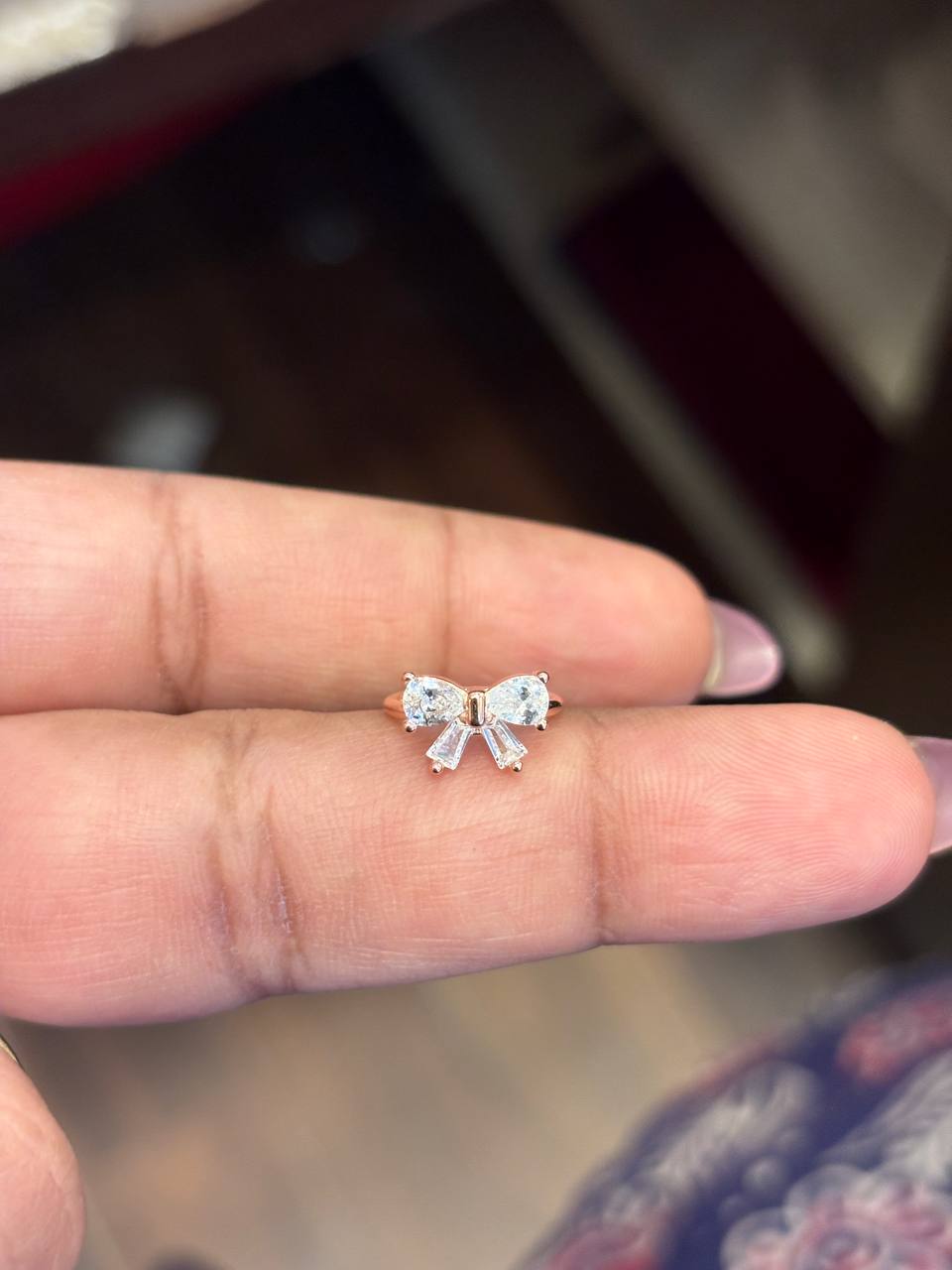 Silver bow ring with rosegold finish