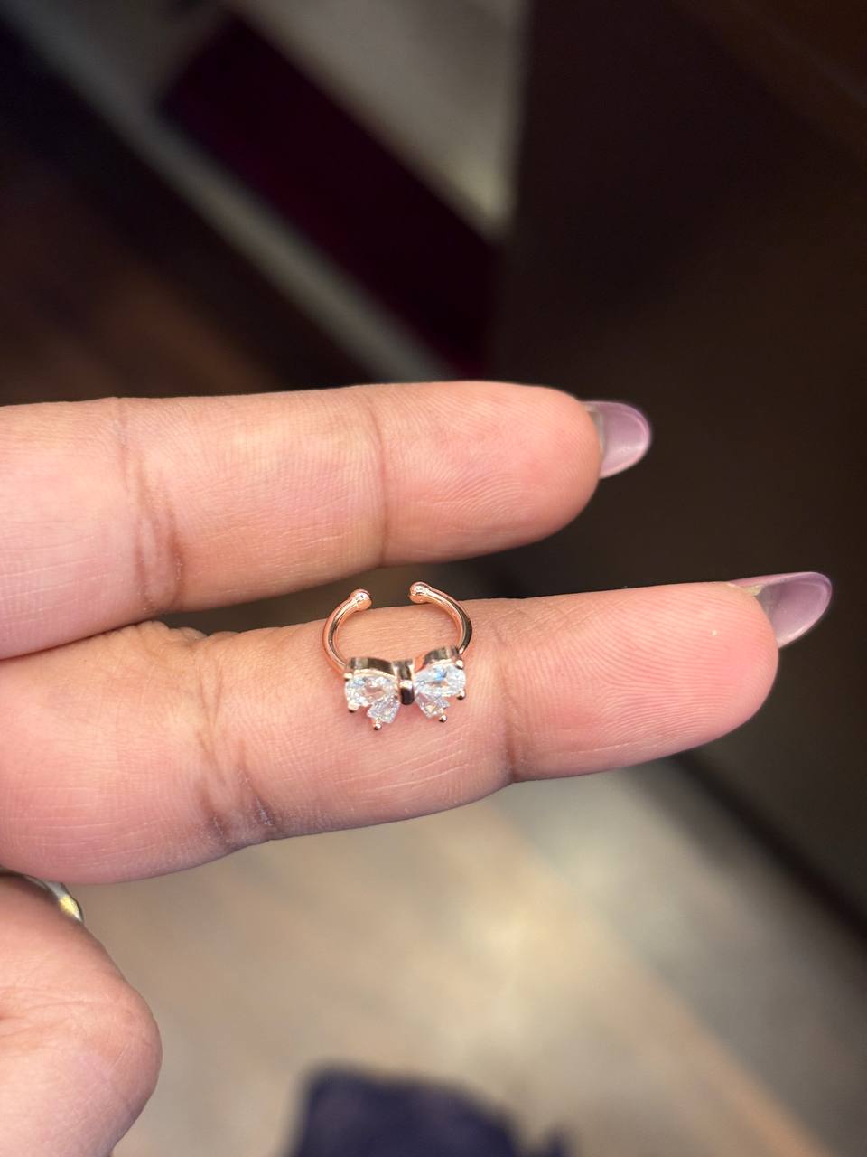 Silver bow ring with rosegold finish