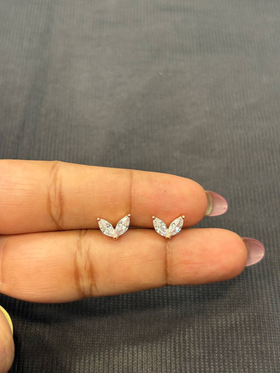 Silver twin illai second stud with rosegold finish