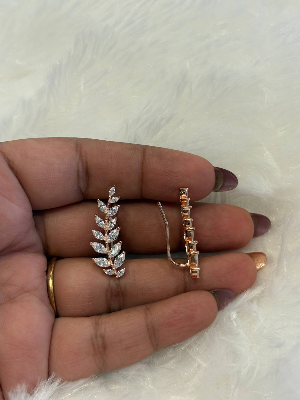 Silver illai 2 ear cuff with rosegold finish