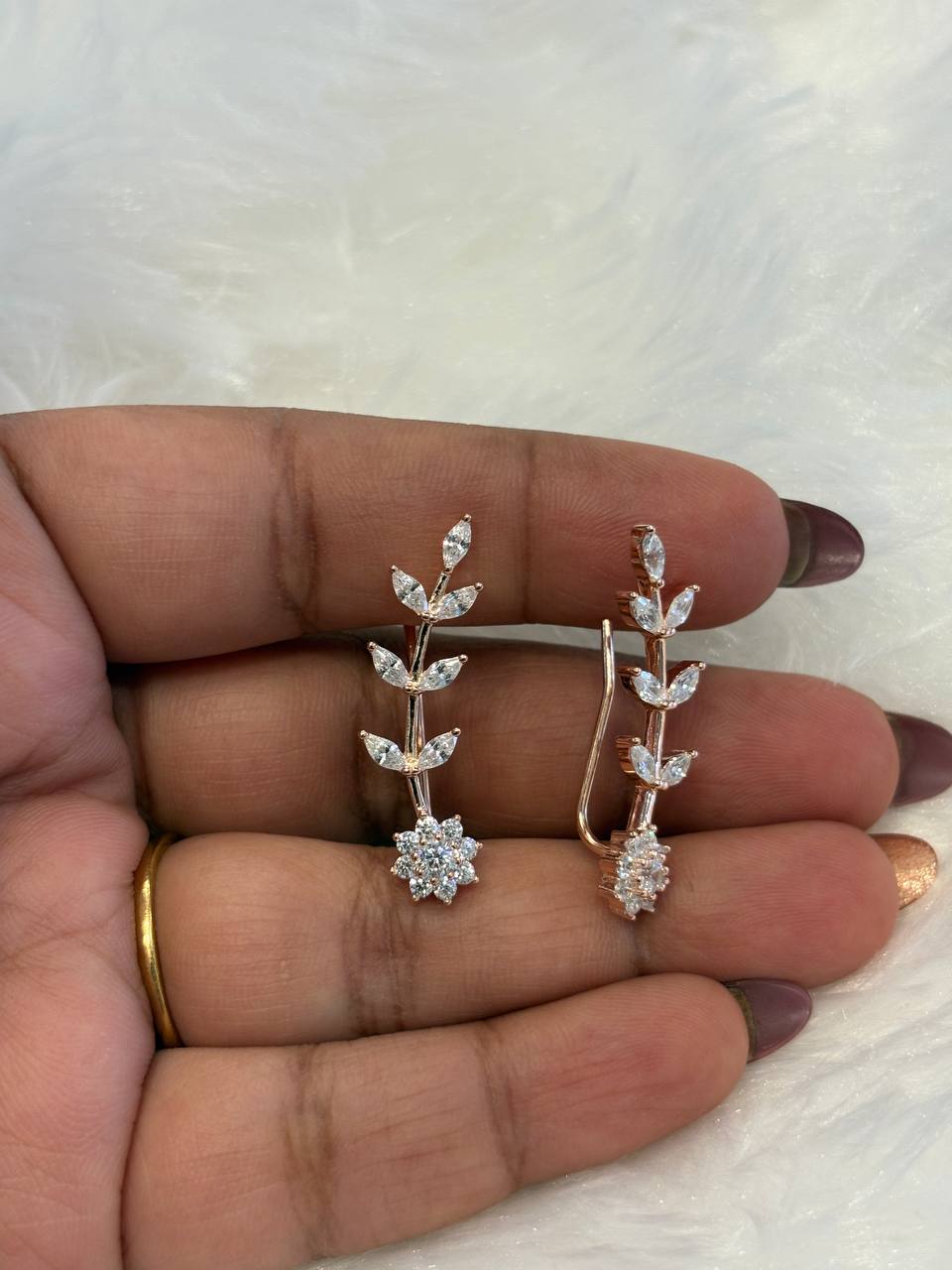 Silver poonkodi ear cuff with rosegold finish