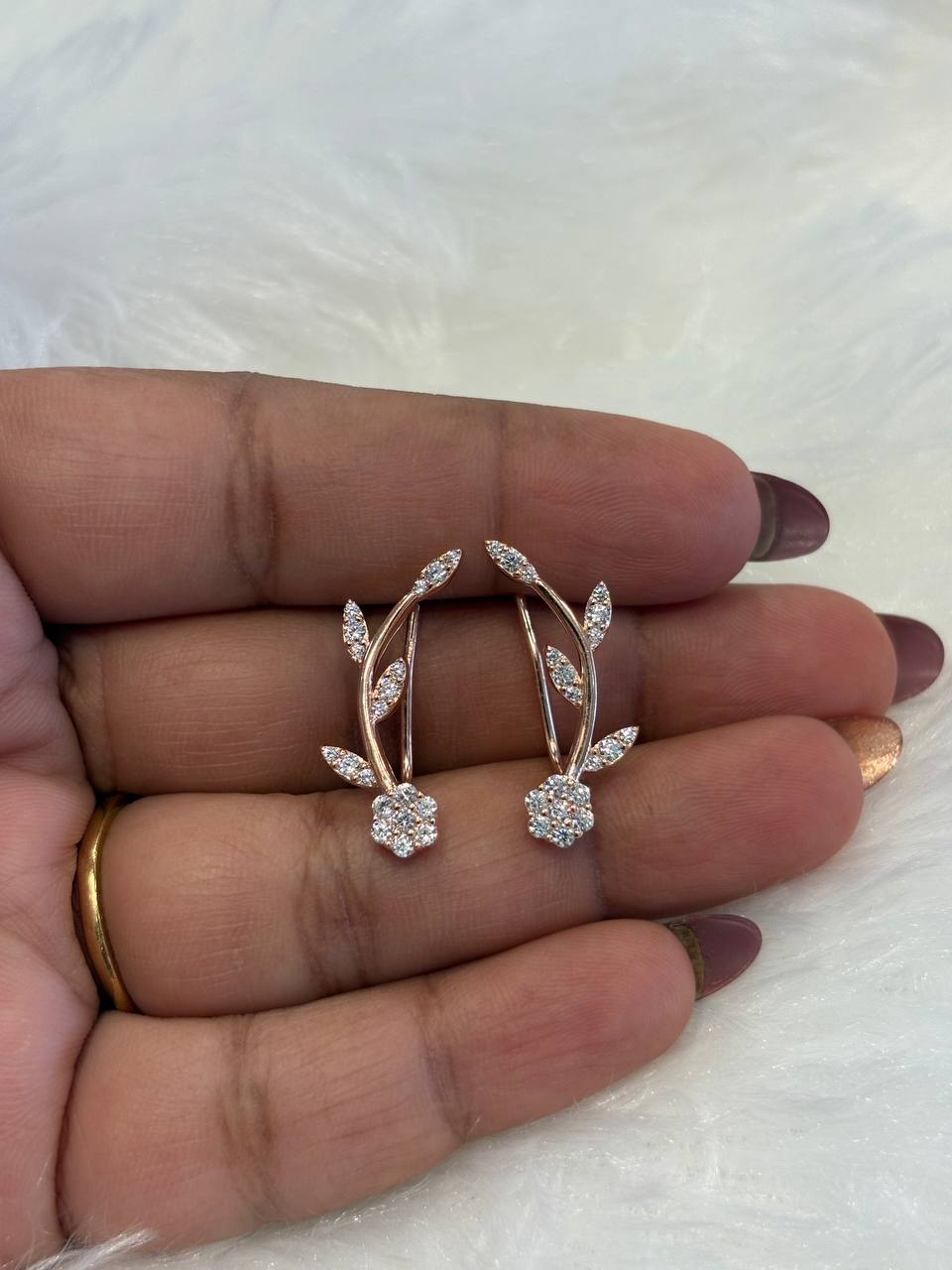 Silver poonkodi 2 ear cuff with rosegold finish