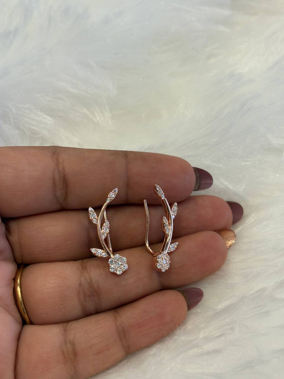 Silver poonkodi 2 ear cuff with rosegold finish