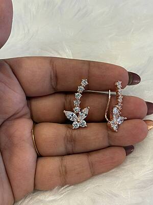 Silver diya ear cuff with rosegold finish