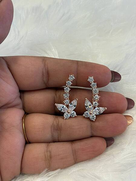 Silver diya ear cuff with rosegold finish