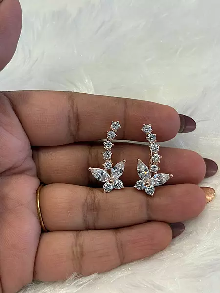 Silver diya ear cuff with rosegold finish
