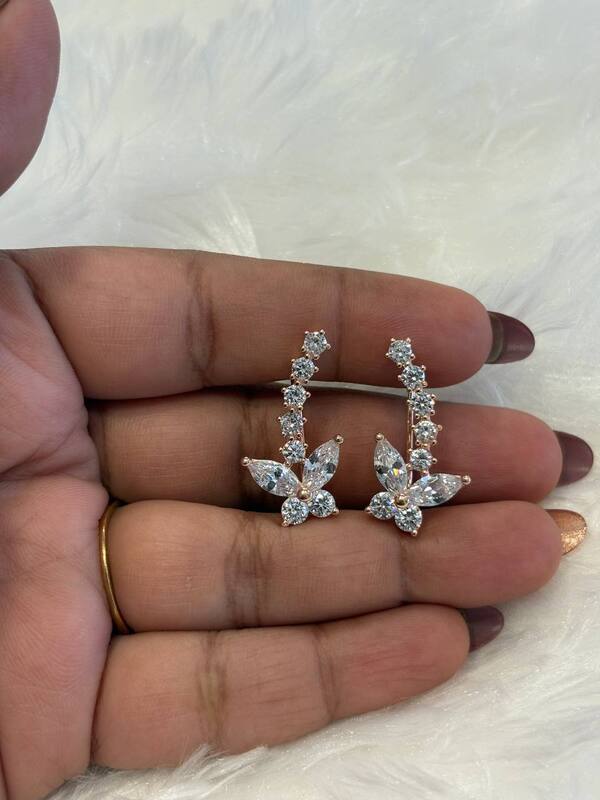 Silver diya ear cuff with rosegold finish