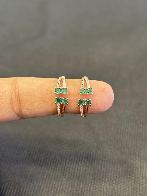 Silver double stone green toe ring with rosegold finsh