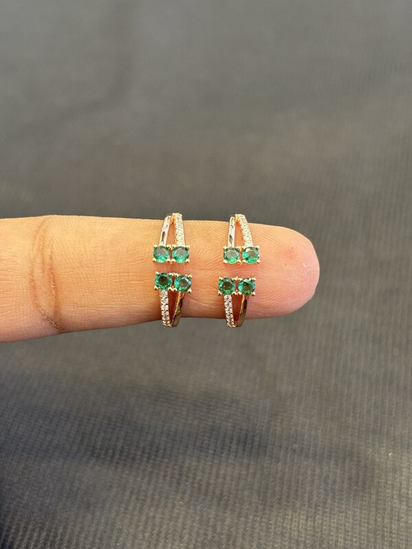 Silver double stone green toe ring with rosegold finsh