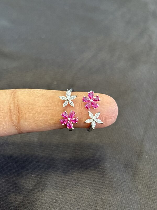 Silver pink flower toe ring