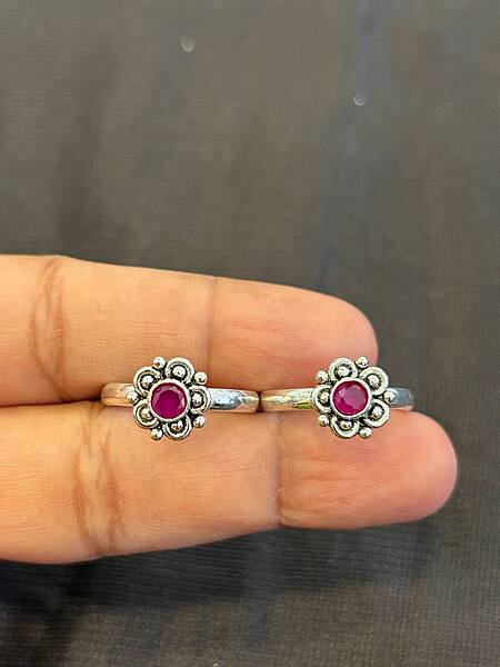 Silver pink stone flower with antique finish