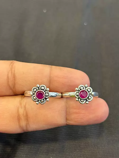 Silver pink stone flower with antique finish
