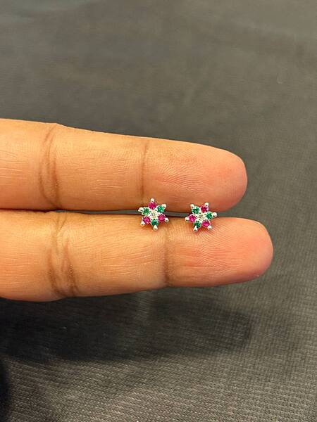 Silver multicolour stone second stud