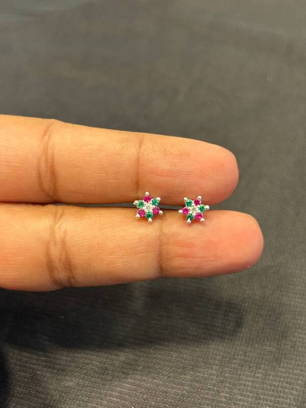 Silver multicolour stone second stud