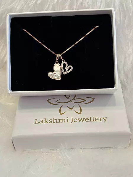 Silver double heart chain with rosegold finish