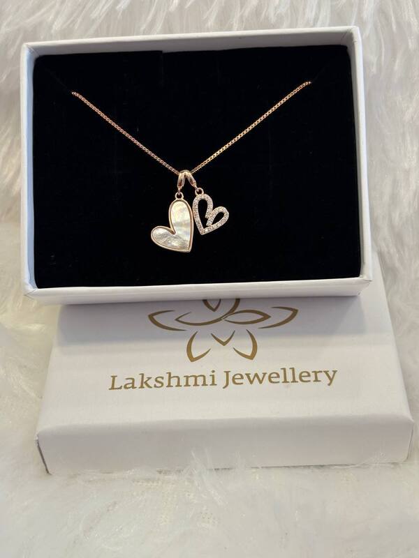 Silver double heart chain with rosegold finish