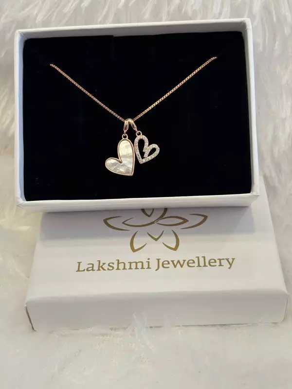 Silver double heart chain with rosegold finish
