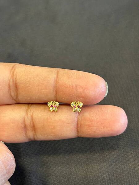 Butterfly white with pink 9 carat gold stud