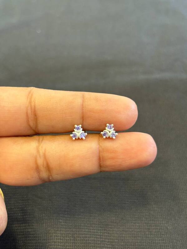 Silver violet tri stone stud
