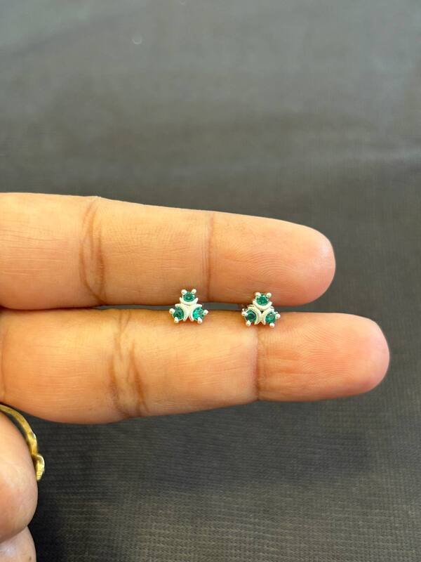 Silver green tri stone stud
