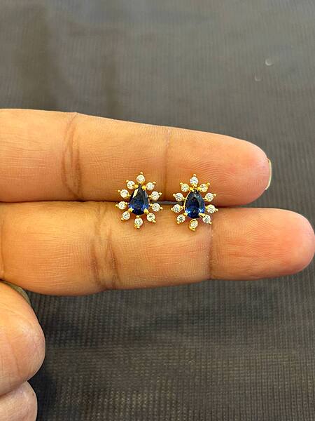 Silver blue thamarai stud with gold finish